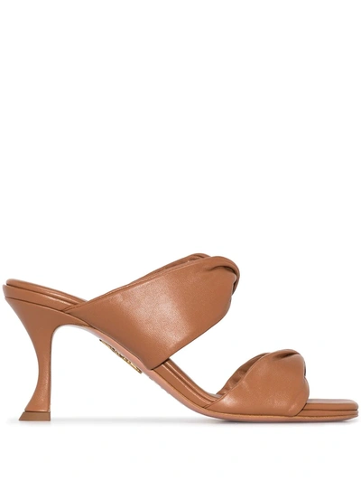 Aquazzura Twist 75mm Leather Mules In Brown