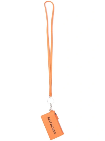Balenciaga Lanyard Zip Pouch Wallet In Orange