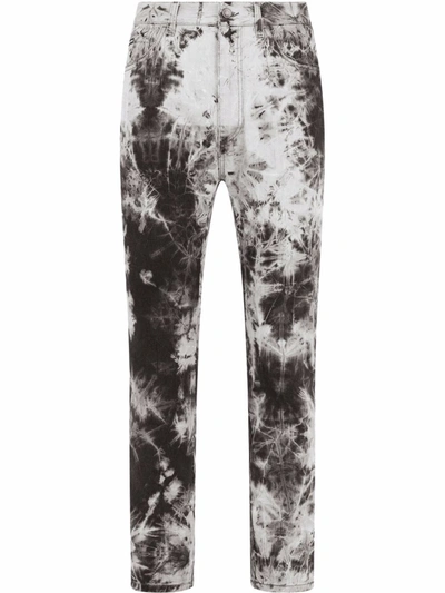 Dolce & Gabbana Acid-wash Two-tone Jeans In Weiss