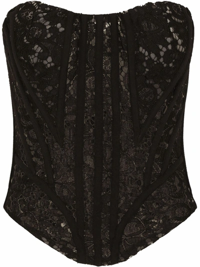 Dolce & Gabbana Cotton Top With All-over Lace Work In Black
