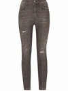 Dolce & Gabbana High-waist Distressed Skinny Jeans In Grau