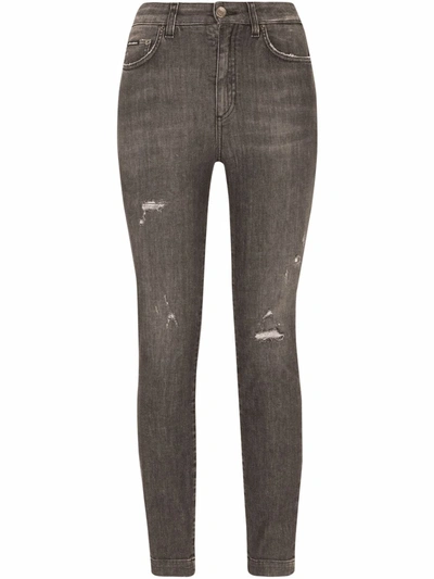 Dolce & Gabbana High-waist Distressed Skinny Jeans In Grau