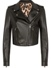 Dolce & Gabbana Leather Biker Jacket With Tab Details In Schwarz