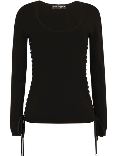 Dolce & Gabbana Scoop-neck Lace-up Jumper In Black