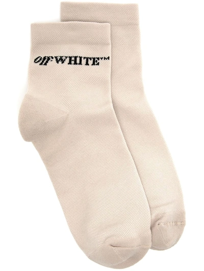 Off-white Intarsia-logo Socks In Neutrals