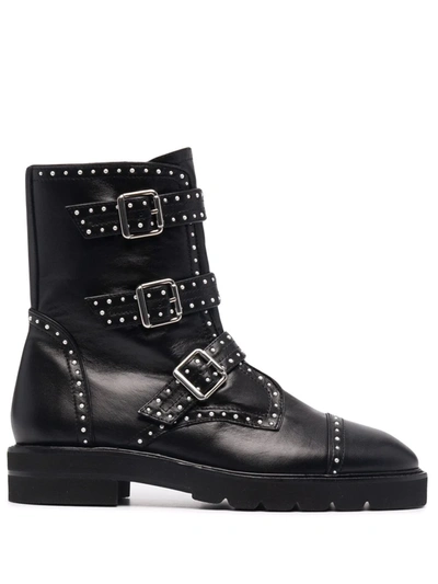 Stuart Weitzman Jess Stud-embellished Leather Boots In Black