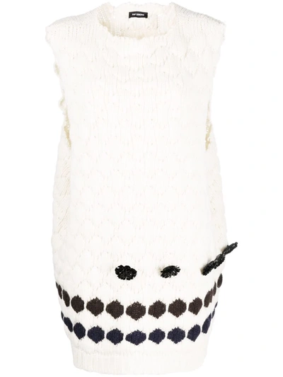 Raf Simons Diamond-stitch Floral-embellished Knitted Vest In White