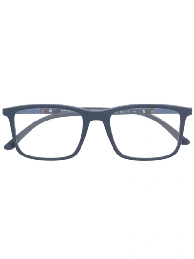 Emporio Armani Matte-effect Rectangle-frame Glasses In 蓝色