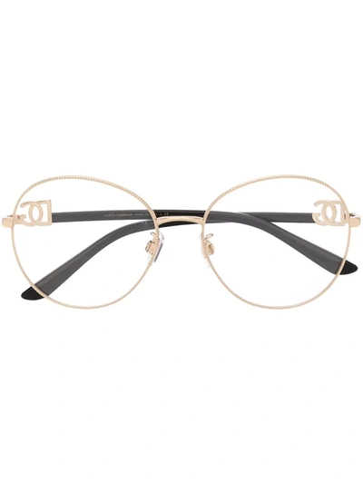 Dolce & Gabbana Polished-effect Round-frame Glasses In Gold