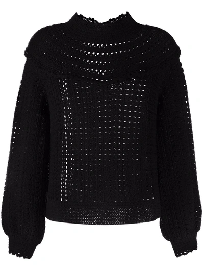 Rixo London Silvia Frill Open-knit Jumper In Schwarz