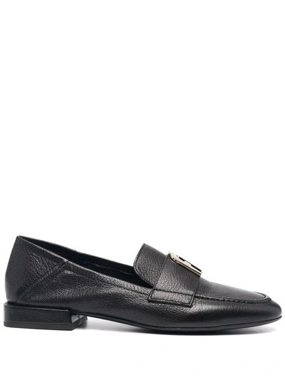 Furla Logo-plaque Leather Loafers In Black