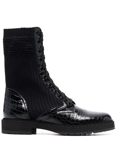 Fendi Multi-panel Lace-up Boots In Schwarz