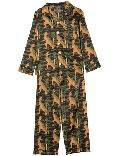 Desmond & Dempsey Kids' T.rex-print Pyjama Set In Green