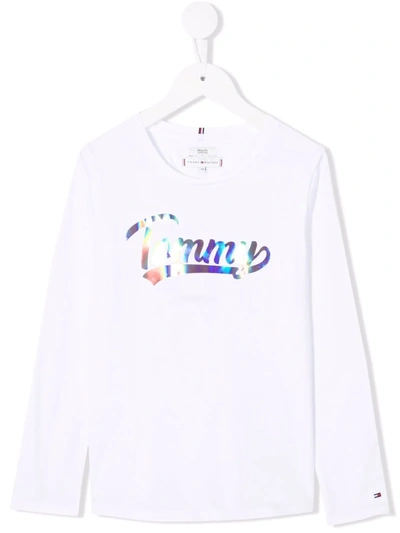 Tommy Hilfiger Junior Kids' Organic Cotton Iridescent T-shirt In White