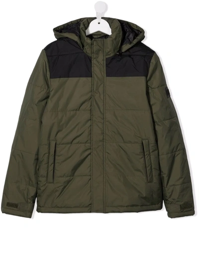 Diesel Teen June Colour-block Hooded Puffer Jacket In Green