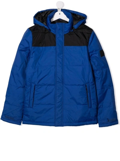 Diesel Teen June Colour-block Hooded Puffer Jacket In Blue