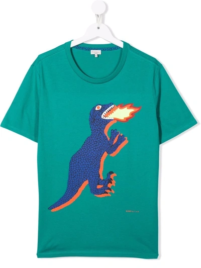 Paul Smith Junior Teen T-rex Print Cotton T-shirt In Green