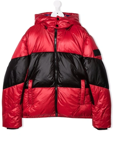 Diesel Kids' Jory Logo-print Hooded Puffer Jacket In Red