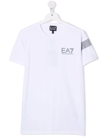 Emporio Armani Teen Logo-print Striped T-shirt In White