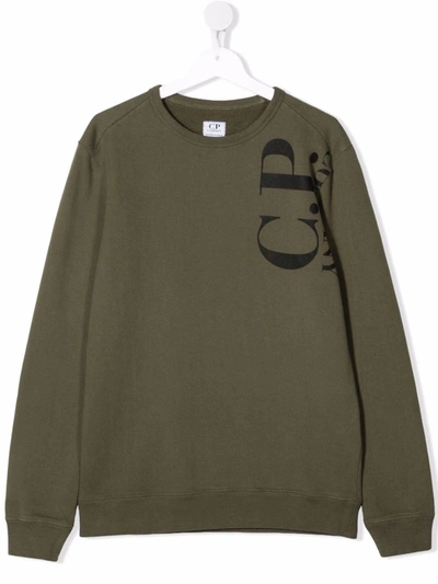 C.p. Company Teen Logo-print Crew Neck Sweatshirt In Green