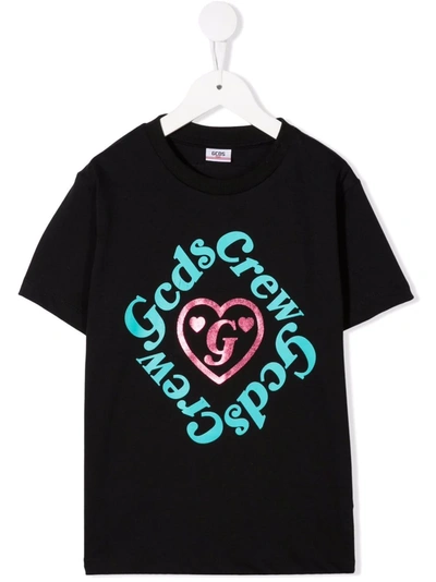 Gcds Kids' Slogan-print Cotton T-shirt In Black