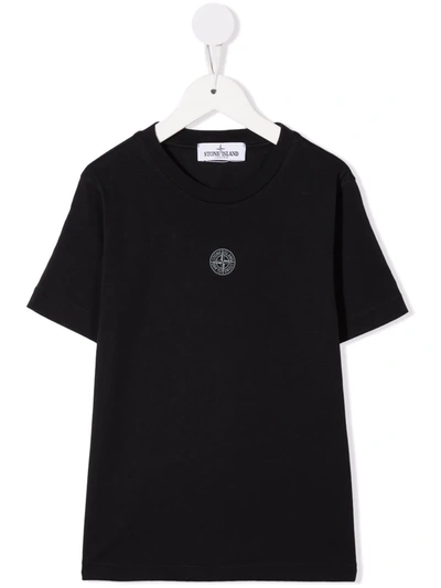 Stone Island Junior Kids' Logo-print Cotton T-shirt In Black