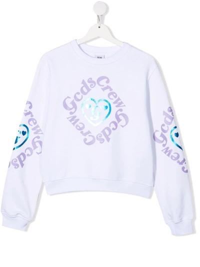 Gcds Teen Slogan-print Cotton Sweatshirt In White