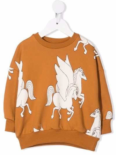 Mini Rodini Kids' Pegasus-print Organic-cotton Sweatshirt In Brown
