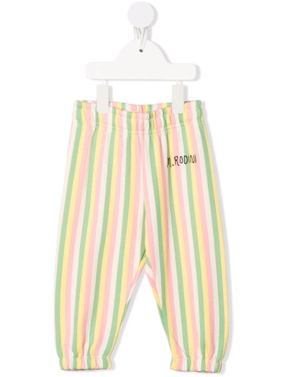 Mini Rodini Babies' Logo-embroidered Striped Track Trousers In Neutrals
