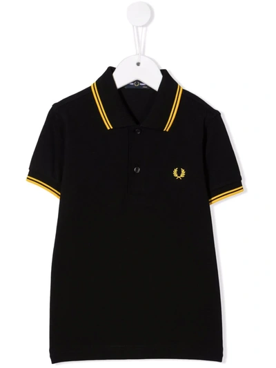Fred Perry Kids' Stripe-trim Polo Shirt In Black