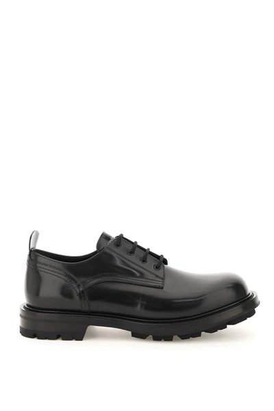 Alexander Mcqueen Brushed Leather Lace-up Shoes In Black