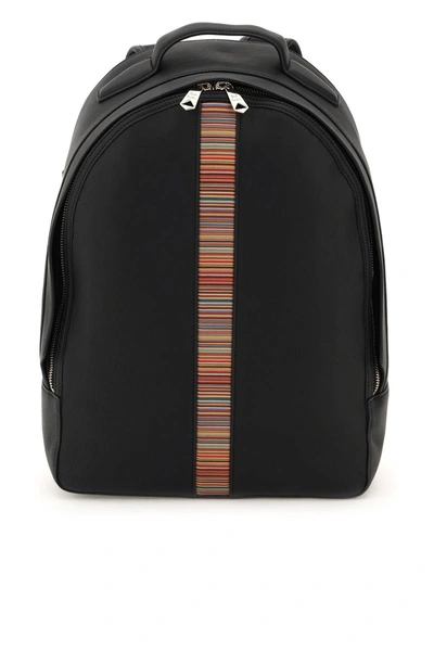 Paul Smith 'signature Stripe' Leather Backpack In Black