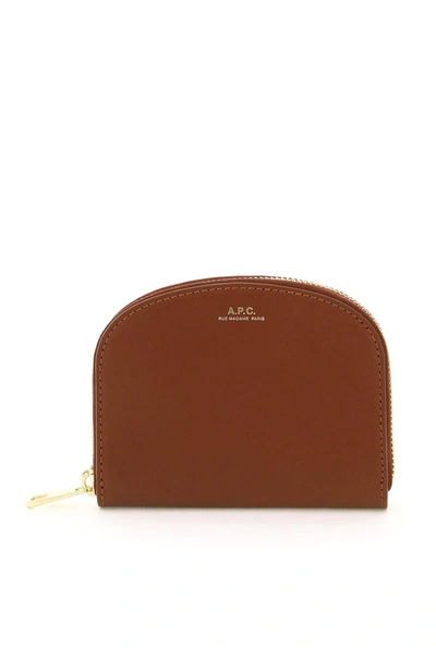 A.p.c. Demi-lune Compact Wallet In Brown