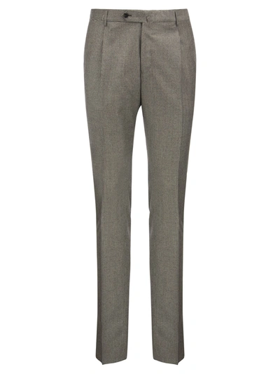 Pt01 Super Slim Pied De Poule Wool Trousers In Grey
