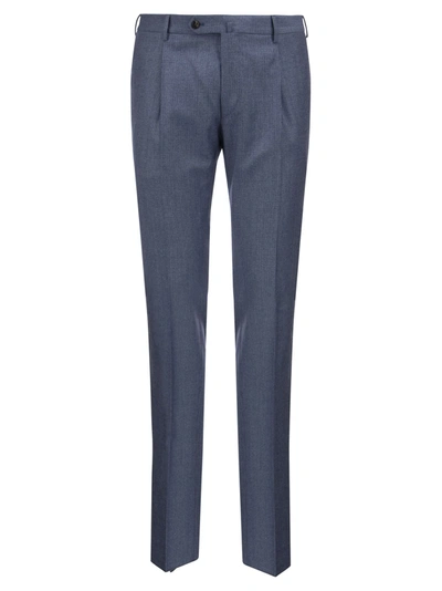 Pt01 Super Slim Pied De Poule Wool Trousers In Blue