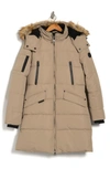 Noize Addie Quilted Faux Fur Trim Hooded Parka In Sand