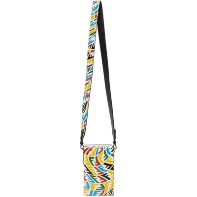 Fendi Mini Multicolor Logo Leather Crossbody Bag In White Multi