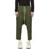 RICK OWENS GREEN DRAWSTRING CROPPED TROUSERS