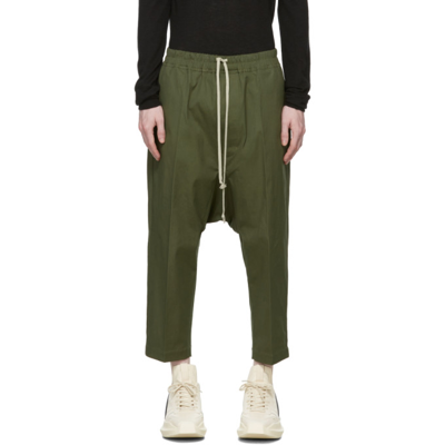Rick Owens Green Drawstring Cropped Trousers In 15 Green