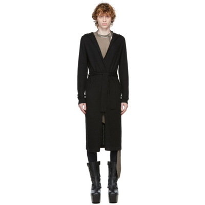 Rick Owens Black Cashmere Hooded Cardigan In Nero