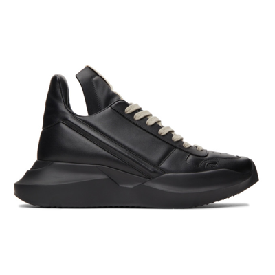 Rick Owens Geth Runner Grain Leather Sneakers In Black