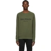 Balmain Khaki Logo Print Sweatshirt In Khaki,black