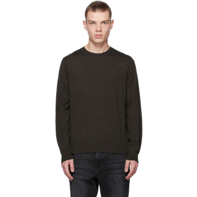 Theory Brown Wool Crewneck Sweater In Mink Melange