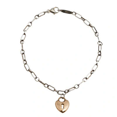 Pre-owned Tiffany & Co 18k Rose Gold Heart Lock Sterling Silver Charm Bracelet