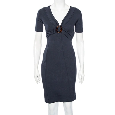 Pre-owned Gucci Navy Blue Knit Empire Waist Mini Dress Xs
