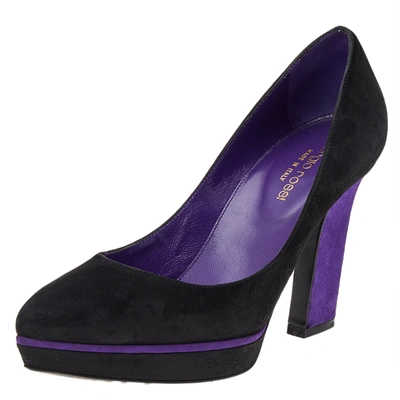 Pre-owned Sergio Rossi Black/purple Suede Platform Pumps Size 36