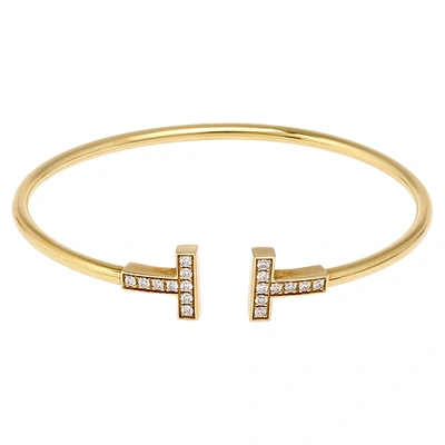 Pre-owned Tiffany & Co Tiffany T Wire Diamond 18k Yellow Gold Open Cuff Bracelet
