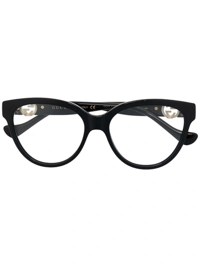Gucci Logo-plaque Round-frame Glasses In 黑色