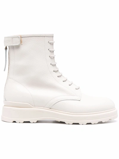 Woolrich Leather Ankle Lace-up Boots In Ivory