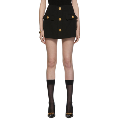 Balmain Mini Skirt With Gold Embossed Buttons In Black